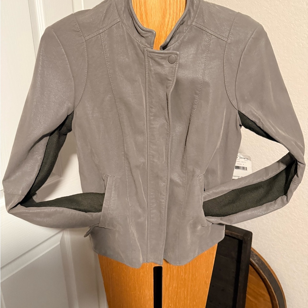 Free People Women's Grey Leather Jacket